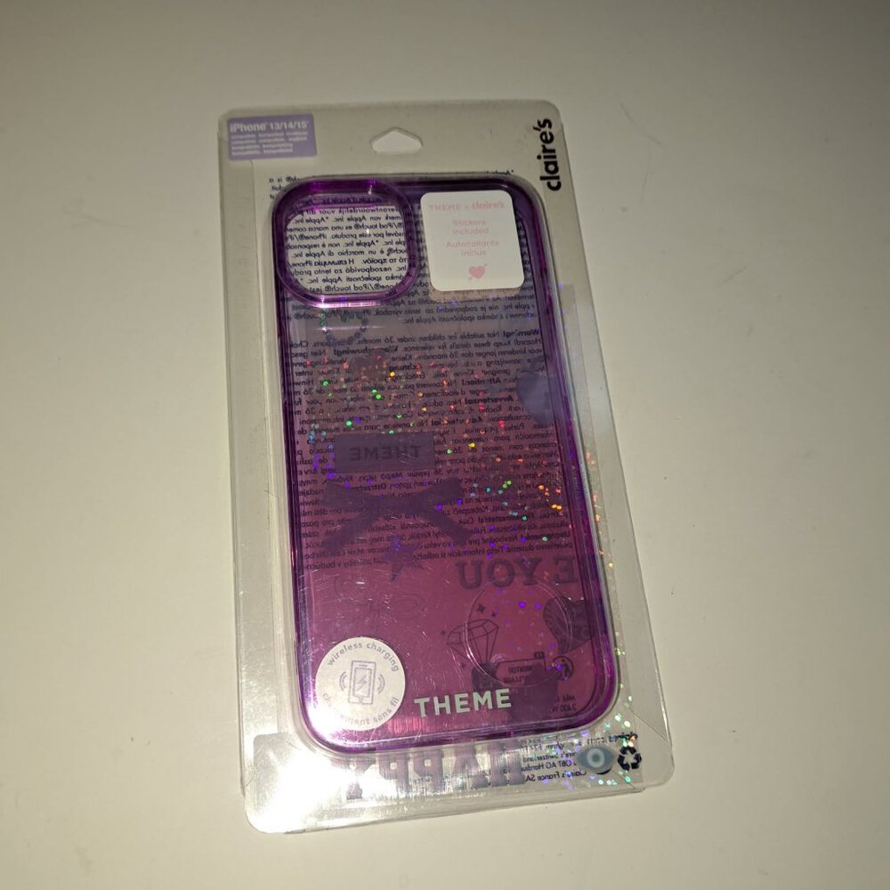 Claire's Theme iphone case 13 14 15 purple sparkles glitter NEW